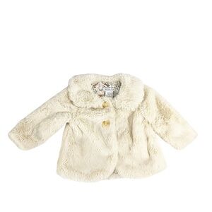 Rachel Zoe Baby Girls Faux Fur Coat Cream Ivory 12M Woodland Lining Snap Closure